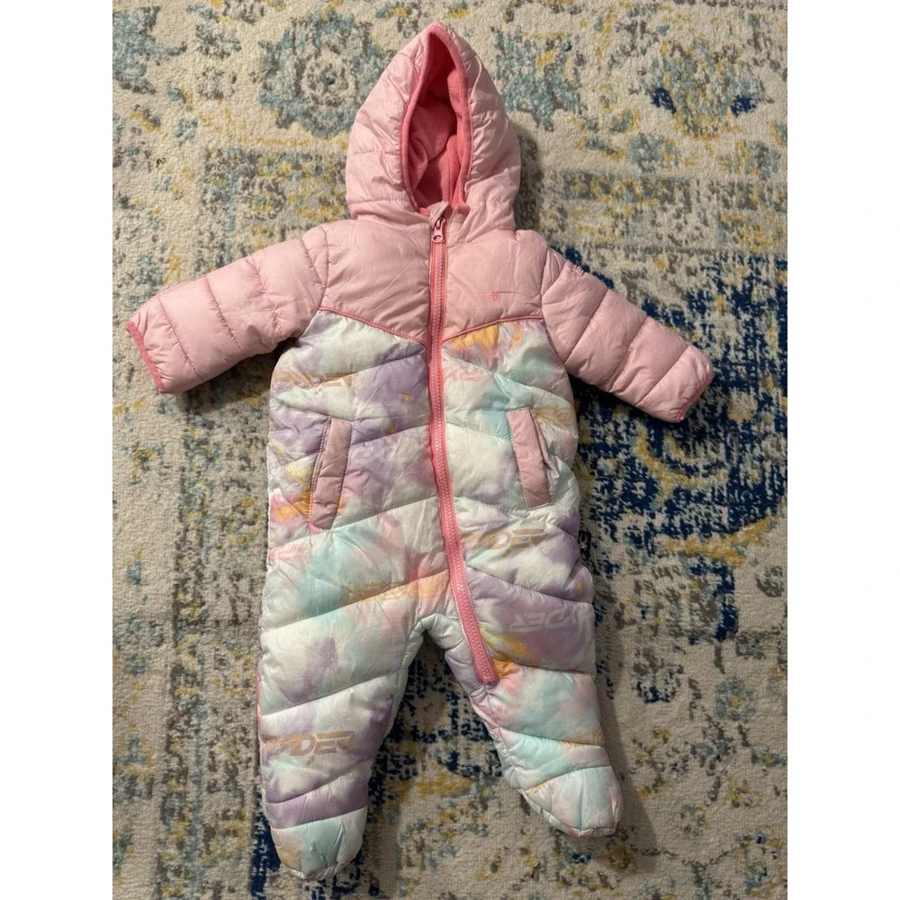 Spyder Baby Bunting Sz 3-6 Mos Snowsuit Pink Tie Dye Warm Water Resistant Skiing